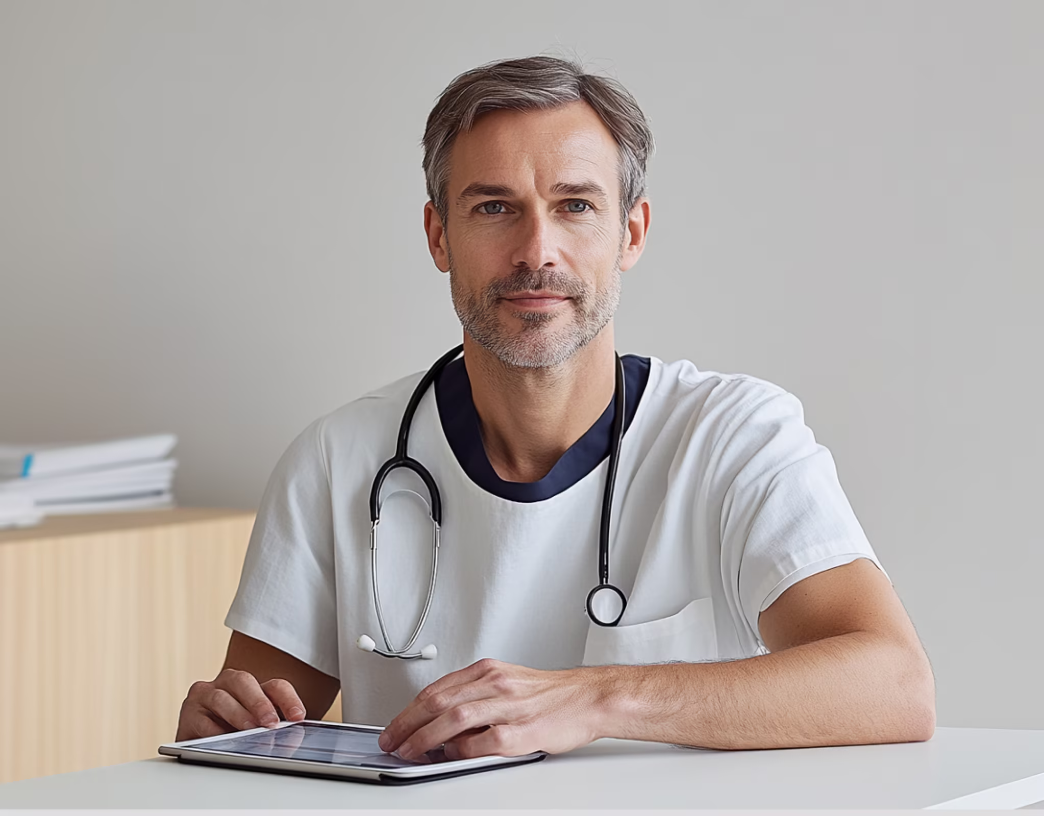 Doctor in white coat with stethoscope