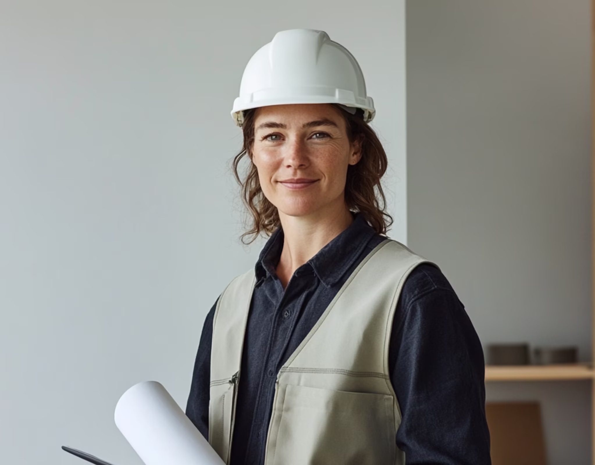 Construction worker with hard hat and vest