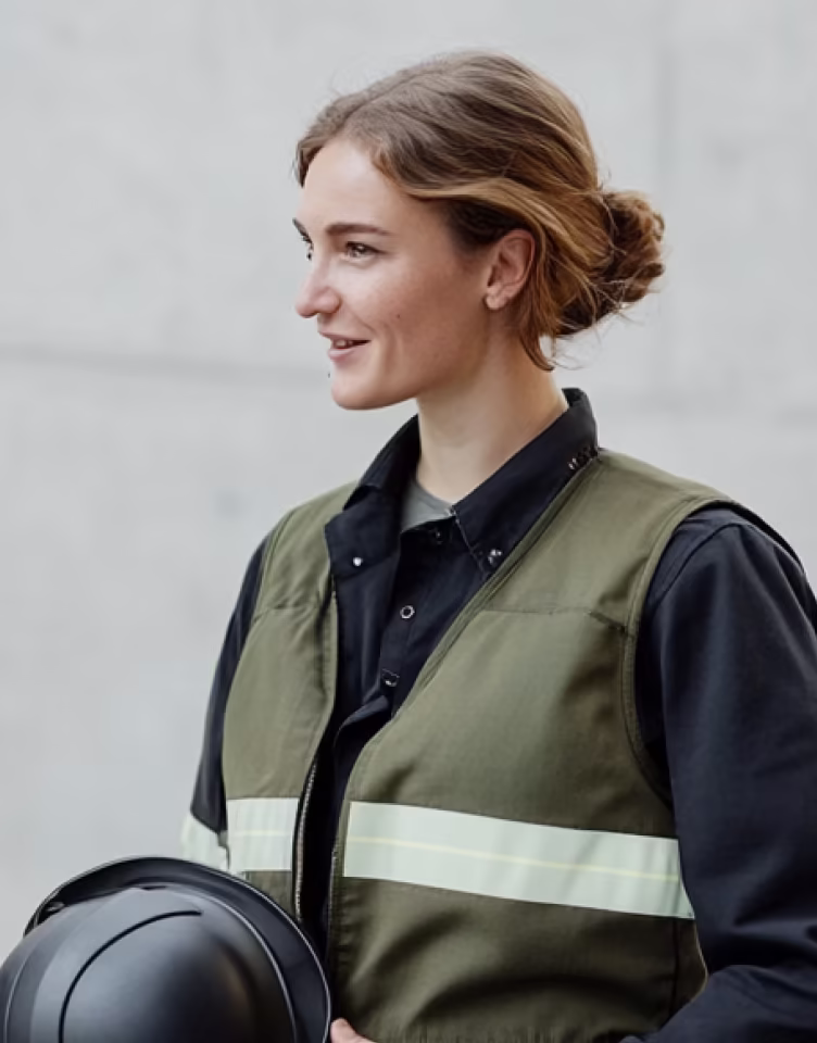 Field consultant with safety vest and helmet
